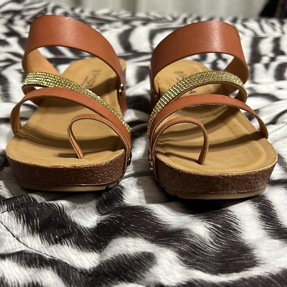 NEW SANDRA Brown & Gold wedge sandals Size 38 / 7